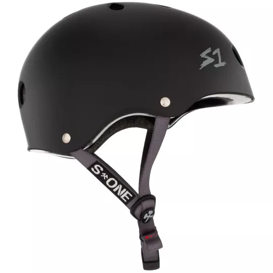 Skateboard helmet S-One LIFER BLACK MATTE BRIGHT GREY STRAPS 2024 