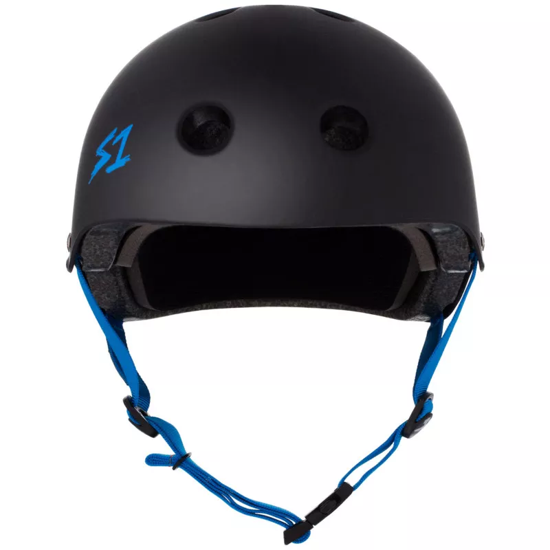 Skateboard helmet S-One LIFER BLACK MATTE CYAN STRAPS 2024 