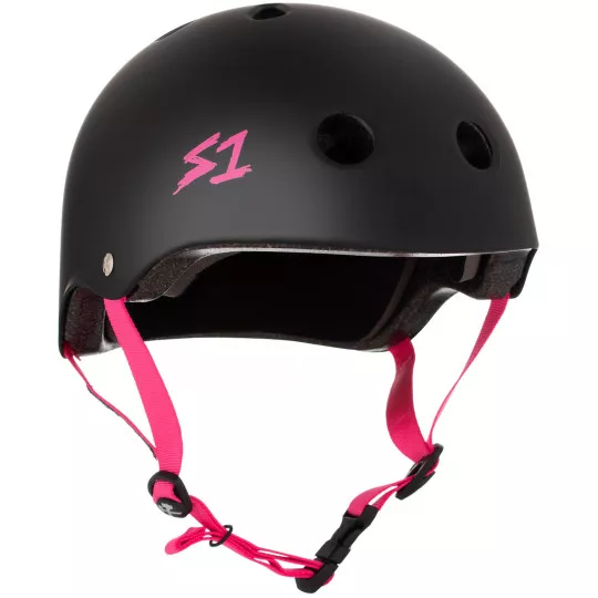 Skateboard helmet S-One LIFER BLACK MATTE PINK STRAPS 2024 